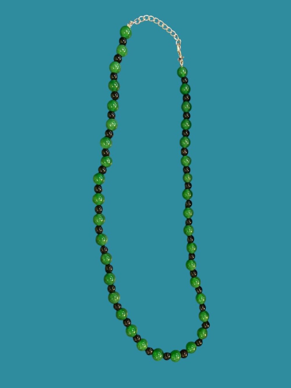 Round Shape 198 Carats Green Onyx & Black Spinel Beaded Necklace